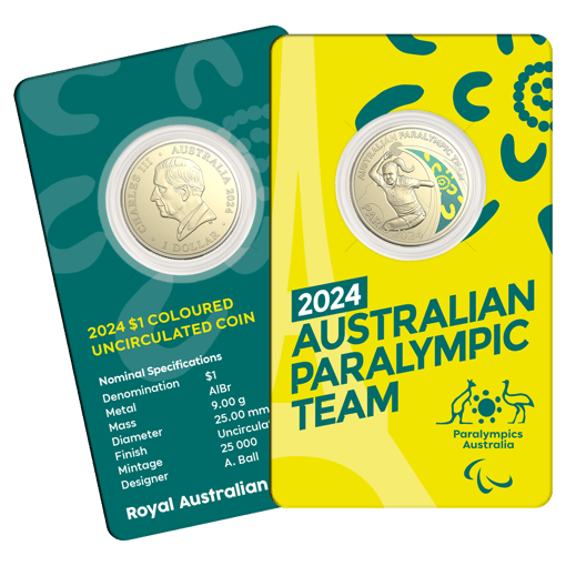2024 $1 australian paralympic team coloured uncirculated coin in card - albr