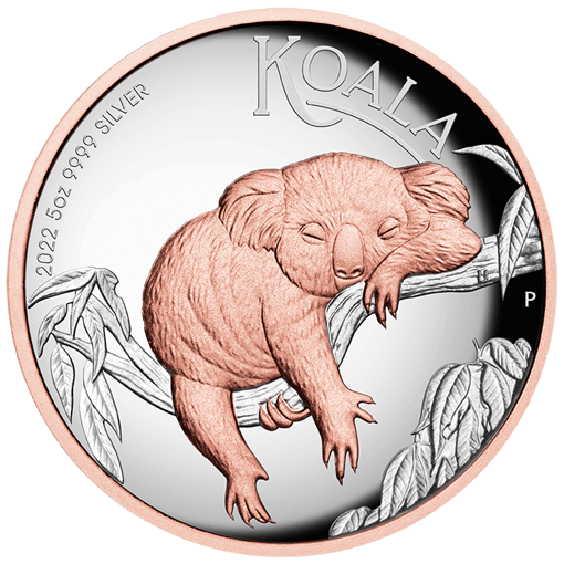 2022 australian koala 5oz. 9999 silver proof high relief gilded coin