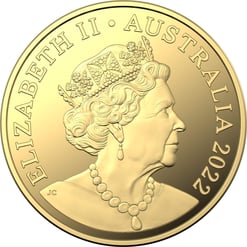 2022 $10 australian dinosaurs down under 1/10oz. 9999 'c' mintmark gold proof coin