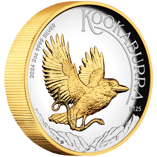 2024 australian kookaburra 2oz. 9999 silver proof high relief gilded coin