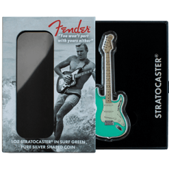 2022 fender stratocaster 1oz. 9999 guitar shaped silver coin in surf green
