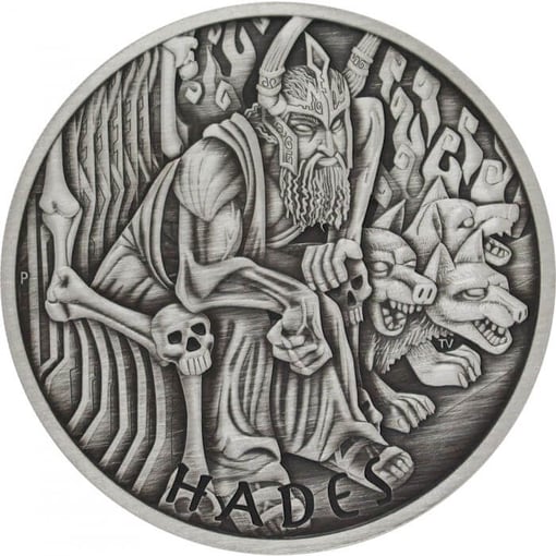 2021 gods of olympus - hades 1oz. 9999 silver antiqued coin
