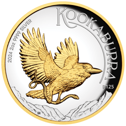 2024 Australian Kookaburra 2oz .9999 Silver Proof High Relief Gilded Coin