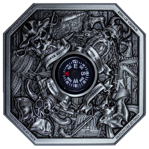 The kings of pirates 2oz. 999 silver stackable with compass insert
