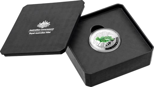 2022 $5 daintree rainforest 1oz silver coloured proof dome coin