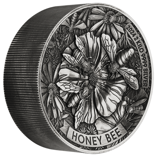 2024 honey bee 2kg. 9999 silver antiqued high relief coin - 2 kilos