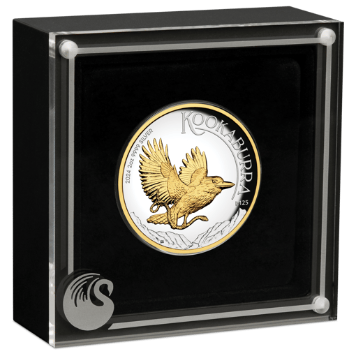 2024 australian kookaburra 2oz. 9999 silver proof high relief gilded coin