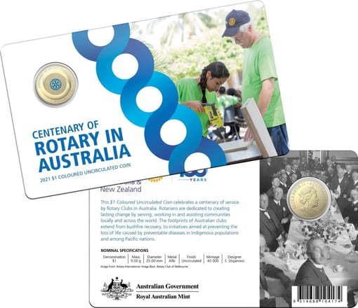2021 $1 centenary of rotary in australia coloured coin - albr